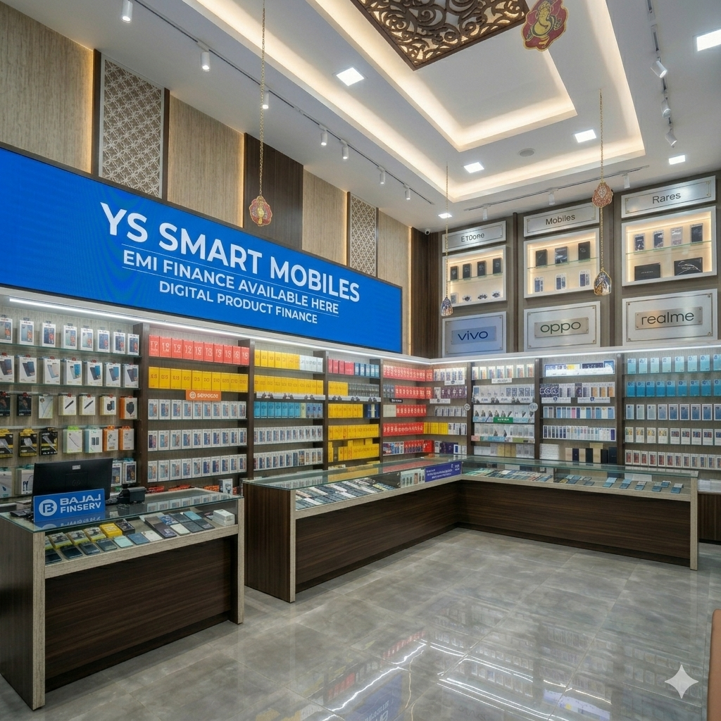 modern luxury smartphone store interior with bright lighting and neatly arranged display units